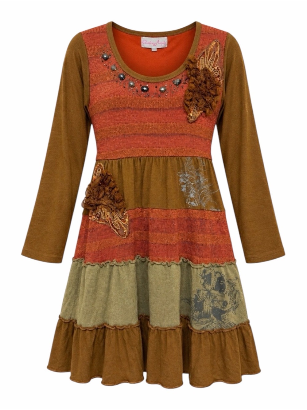 Pretty Angel Artsy Patchwork Long-Sleeve Dress. Size Large. NWT